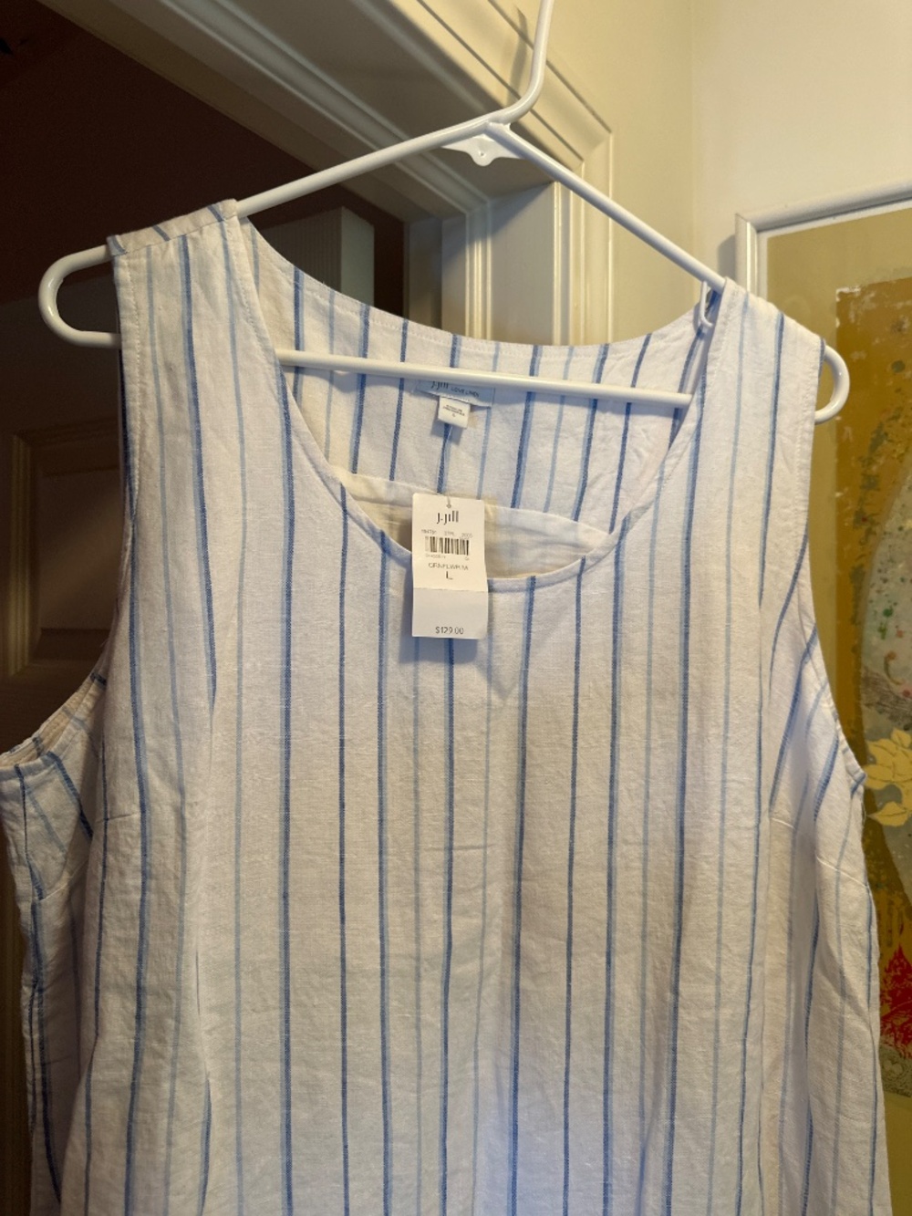 J. Jill linen sleeveless dress white stripe large NWT LOVE LINEN - Picture 2 of 4